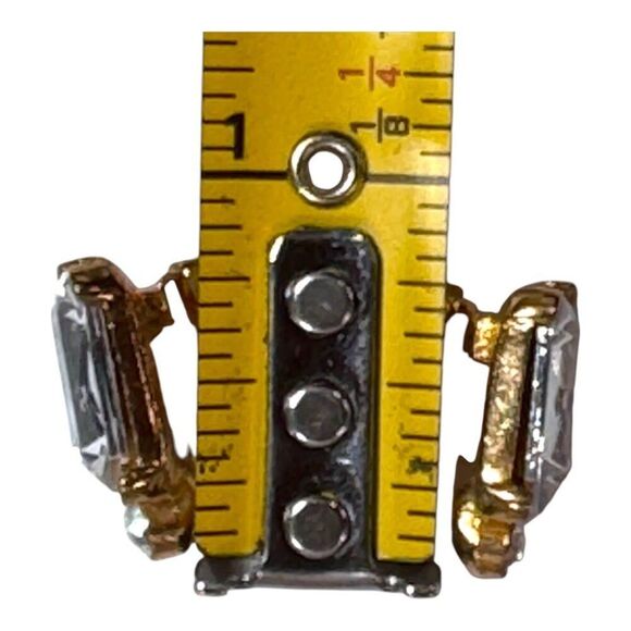 Vintage Gold-Tone Rectangular Crystal Stud Earrings Prom Formal Clear Gem Accent - Picture 5 of 5